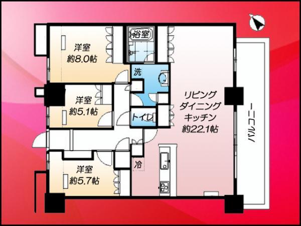 Floor plan. 3LDK, Price 69,800,000 yen, The area occupied 100.3 sq m , Balcony area 15.3 sq m