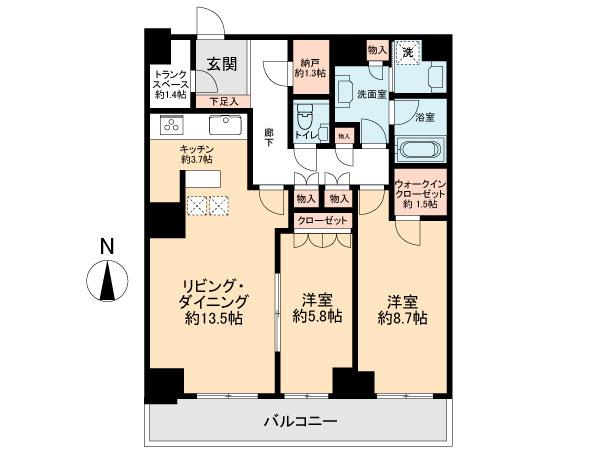 Floor plan. 2LDK, Price 51,500,000 yen, Occupied area 85.72 sq m , Balcony area 13 sq m