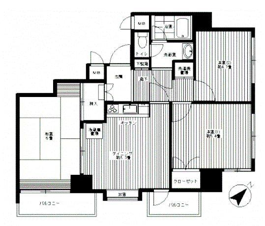 Floor plan. 3DK, Price 24,800,000 yen, Occupied area 57.02 sq m , Balcony area 7.55 sq m