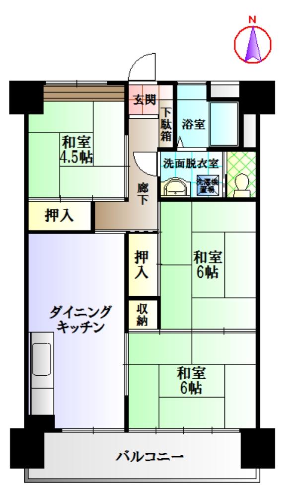 Floor plan. 3DK, Price 17.3 million yen, Occupied area 60.72 sq m , Balcony area 9.76 sq m south-facing 3DK.