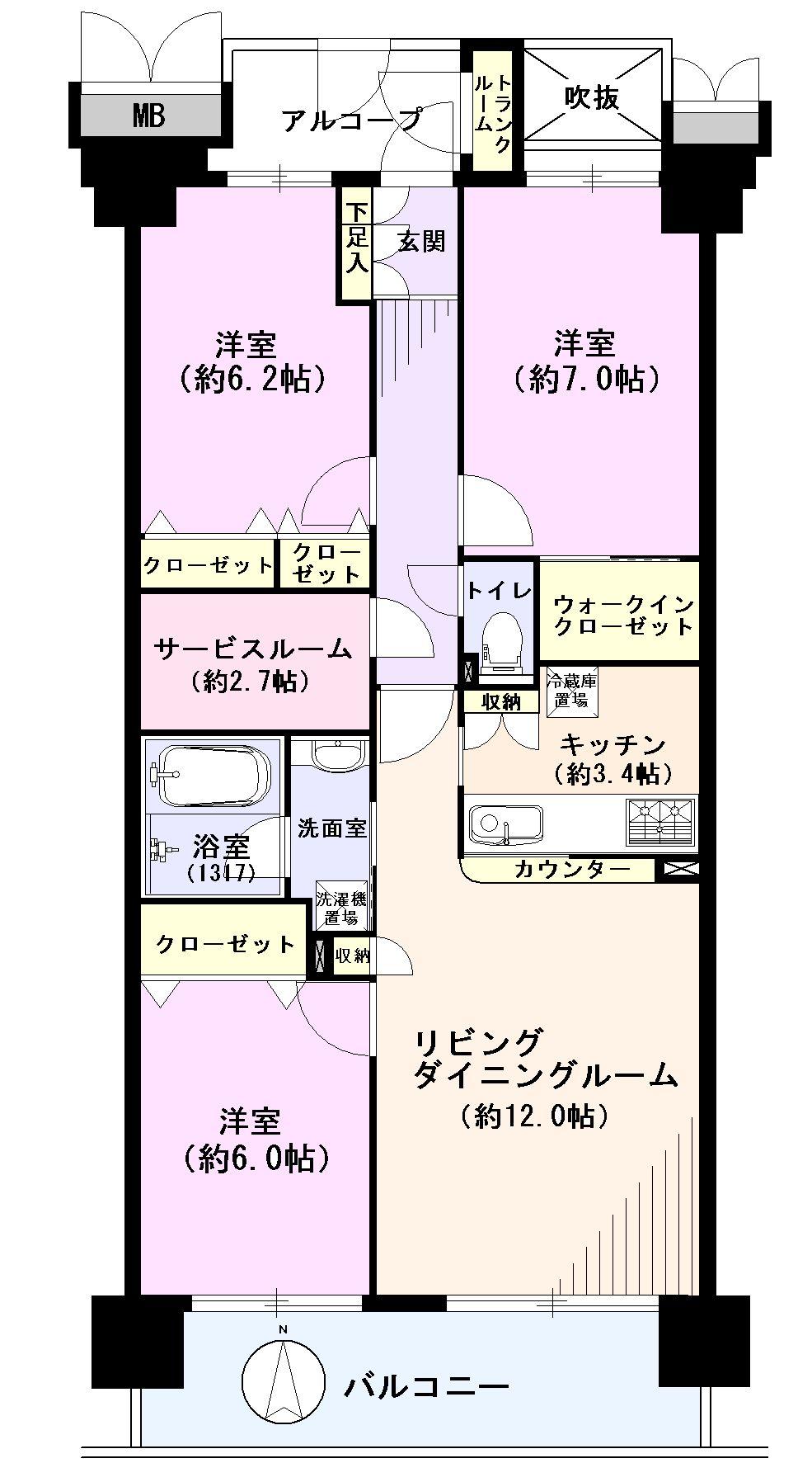 Floor plan. 3LDK + S (storeroom), Price 42,800,000 yen, Occupied area 80.18 sq m , Balcony area 11.34 sq m