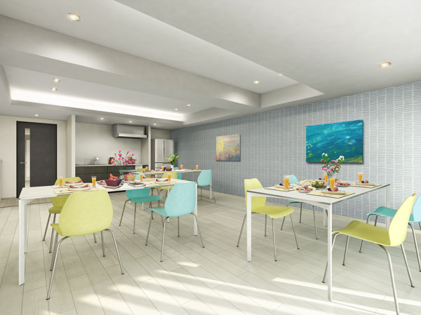 Shared facilities.  [Live deepen the ties of the people "meeting room"] It established the "meeting room" in order to deepen the community of people who live. Because it provides a kitchen, Exchange meeting and birthday party among residents, Small parties etc., Available according to the application. (Assembly room Rendering)