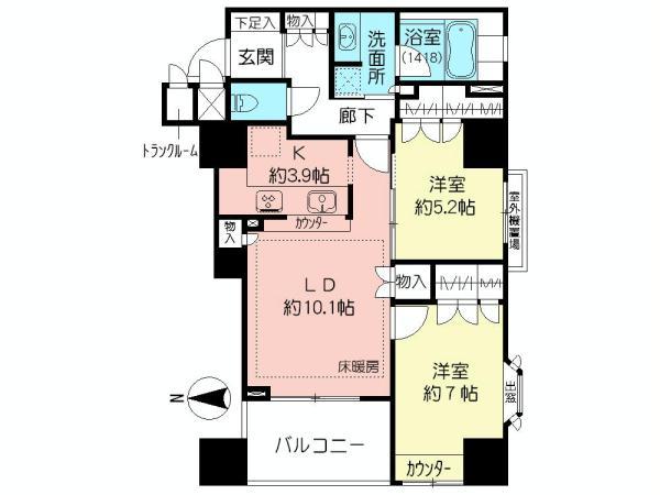 Floor plan. 2LDK, Price 41,800,000 yen, Occupied area 65.33 sq m , Balcony area 4.86 sq m
