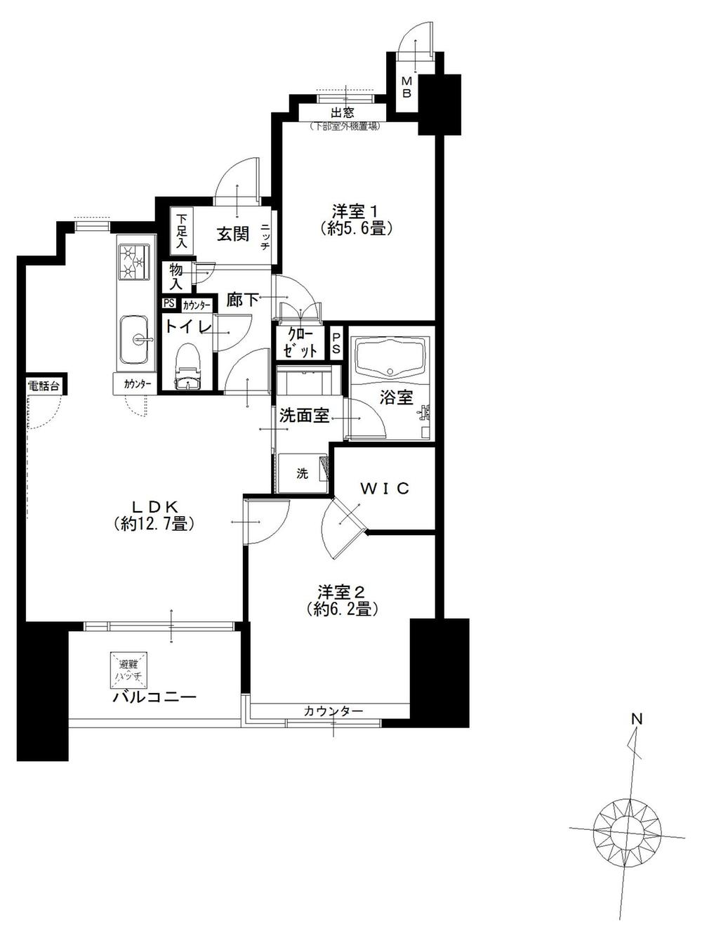 Floor plan. 2LDK, Price 32,900,000 yen, Occupied area 56.16 sq m , Balcony area 5.92 sq m