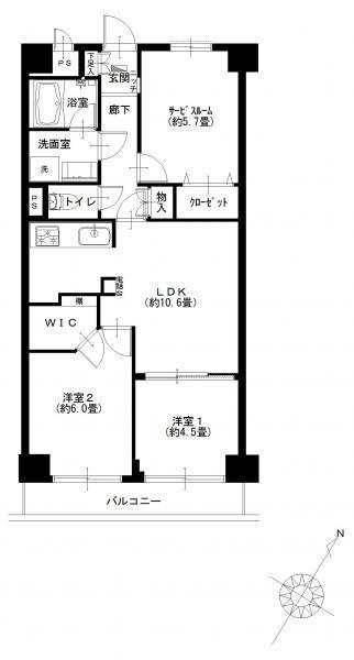 Floor plan. 2LDK + S (storeroom), Price 33,900,000 yen, Footprint 61.6 sq m , Balcony area 5.6 sq m