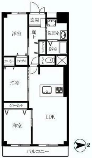 Floor plan. 3LDK, Price 23.8 million yen, Footprint 61.6 sq m , Balcony area 7.6 sq m