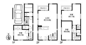 Floor plan. (B Building), Price 42,800,000 yen, 3LDK, Land area 42.22 sq m , Building area 70.15 sq m