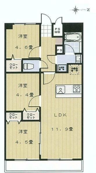 Floor plan. 3LDK, Price 20.8 million yen, Footprint 56 sq m , Balcony area 6.97 sq m