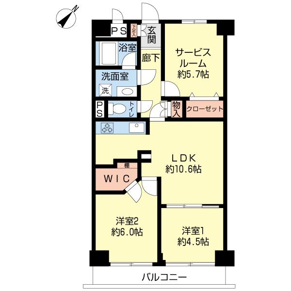 Floor plan. 2LDK, Price 33,900,000 yen, Footprint 61.6 sq m , Balcony area 5.6 sq m