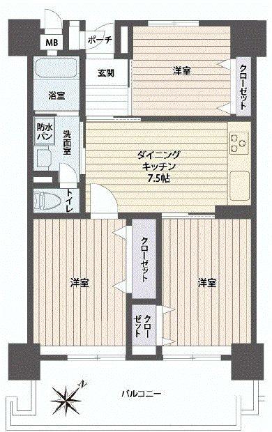 Floor plan. 3DK, Price 27,800,000 yen, Occupied area 60.77 sq m , Balcony area 8.31 sq m