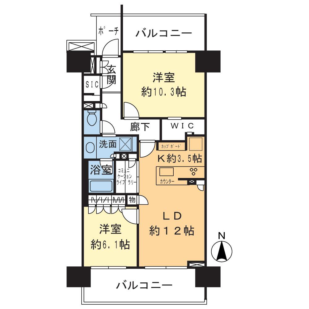 Floor plan. 2LDK, Price 44,800,000 yen, Footprint 78.3 sq m , Balcony area 22.38 sq m
