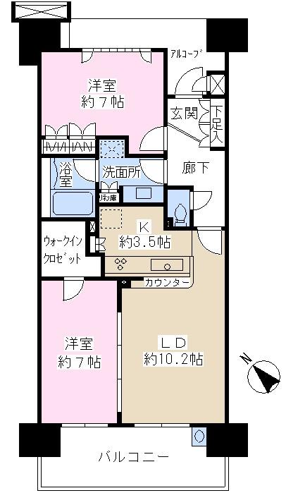 Floor plan. 2LDK, Price 43,800,000 yen, Occupied area 65.47 sq m , Balcony area 11.6 sq m floor plan