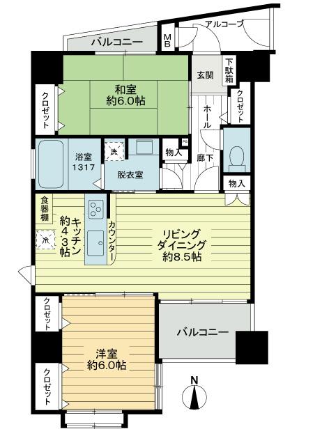 Floor plan. 2LDK, Price 30,800,000 yen, Occupied area 55.73 sq m , Balcony area 6.37 sq m