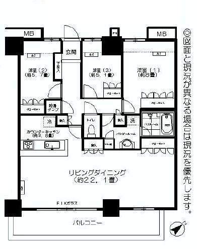 Floor plan. 3LDK, Price 69,800,000 yen, The area occupied 100.3 sq m , Balcony area 15.3 sq m floor plan