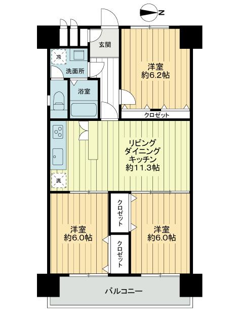 Floor plan. 3LDK, Price 23.8 million yen, Occupied area 66.15 sq m , Balcony area 9.45 sq m 3LDK ・ Footprint: 66.15 sq m