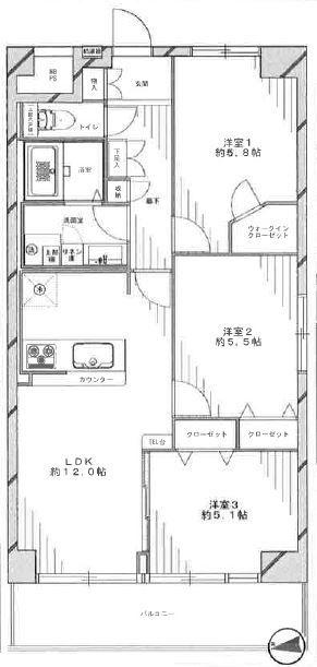 Floor plan. 3LDK, Price 29,980,000 yen, Footprint 66 sq m , Balcony area 8.12 sq m