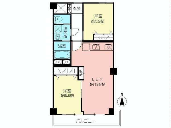 Floor plan. 2LDK, Price 25,800,000 yen, Occupied area 55.42 sq m , Balcony area 5.5 sq m Floor