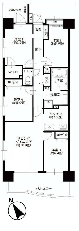 Floor plan. 4LDK, Price 34,900,000 yen, Occupied area 75.69 sq m , Balcony area 14.2 sq m south-facing corner dwelling unit Day is good.