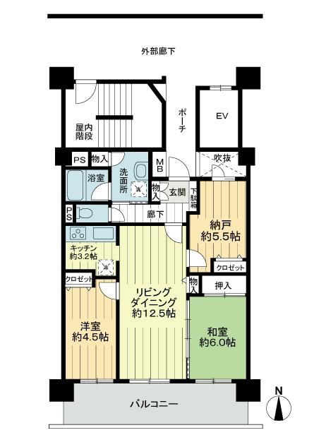 Floor plan. 2LDK + S (storeroom), Price 35,700,000 yen, Occupied area 75.54 sq m , Balcony area 16.2 sq m south-facing south 3 rooms dwelling unit