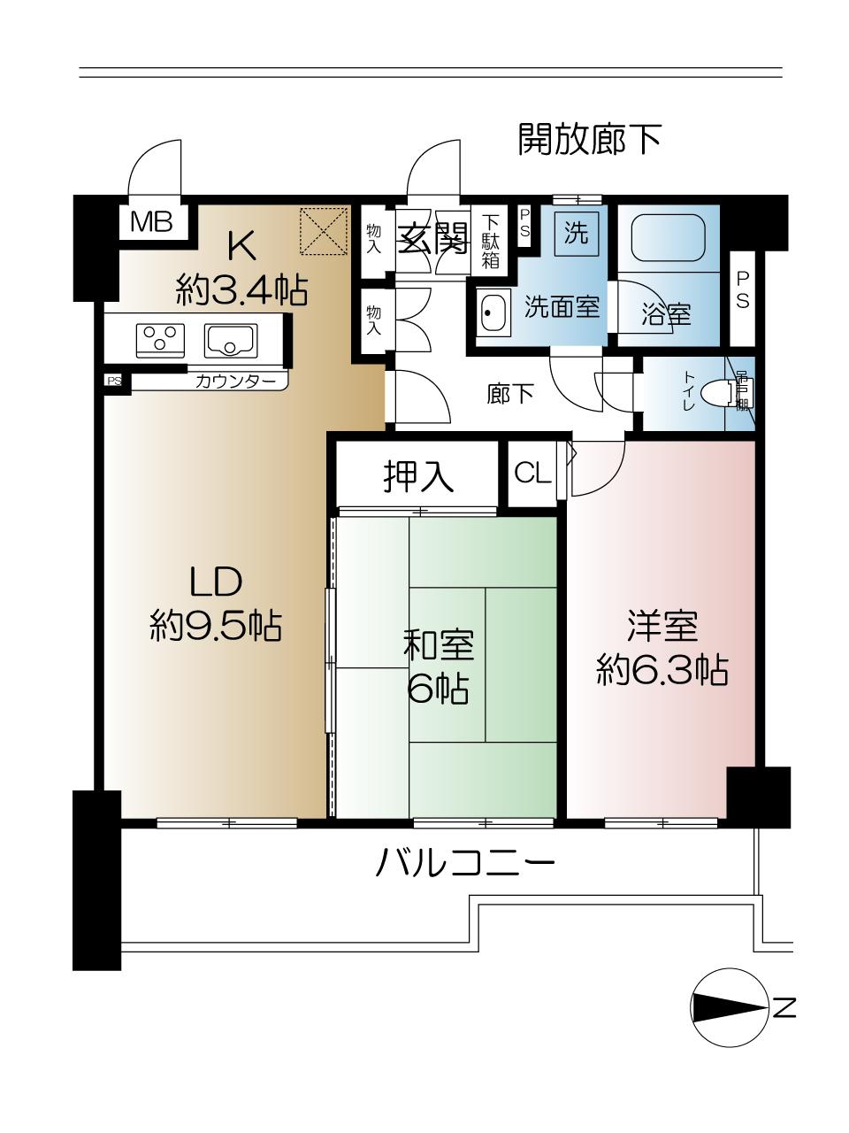 Floor plan. 2LDK, Price 28.5 million yen, Occupied area 56.94 sq m , Balcony area 10 sq m