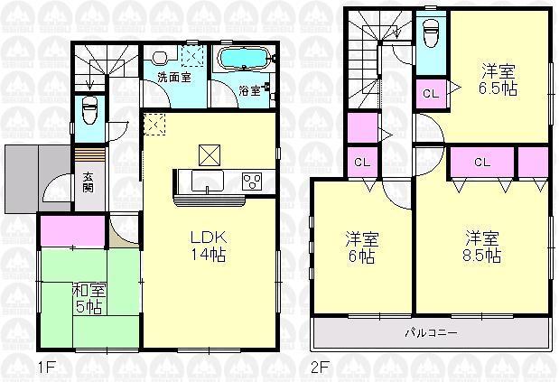 Floor plan. (1 Building), Price 35,800,000 yen, 4LDK, Land area 120.19 sq m , Building area 93.15 sq m