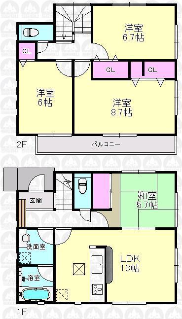 Floor plan. (Building 2), Price 33,800,000 yen, 4LDK, Land area 124.28 sq m , Building area 92.33 sq m