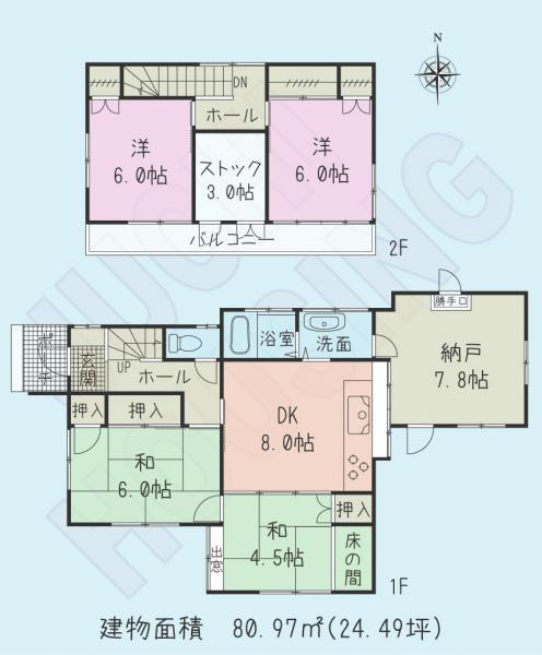 Floor plan. 37,800,000 yen, 4DK+2S, Land area 157.16 sq m , Building area 80.97 sq m