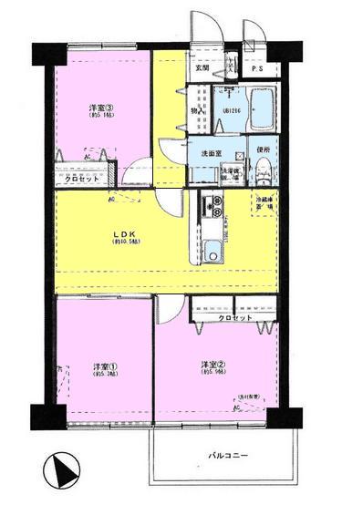 Floor plan. 3LDK, Price 28,900,000 yen, Footprint 61 sq m