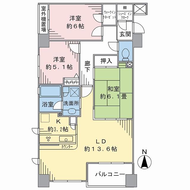 Floor plan. 3LDK, Price 44,800,000 yen, Occupied area 75.35 sq m , Balcony area 5.12 sq m