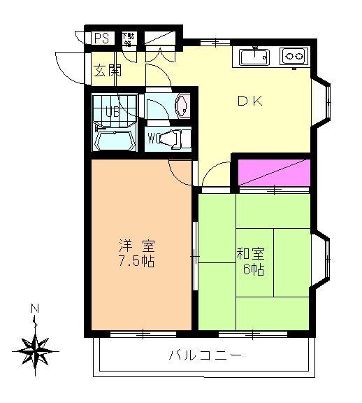 Floor plan. 2DK, Price 11 million yen, Footprint 43.1 sq m , Balcony area 5.13 sq m