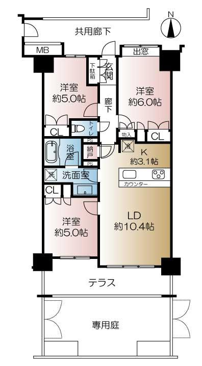 Floor plan. 3LDK, Price 32,800,000 yen, Footprint 64.4 sq m