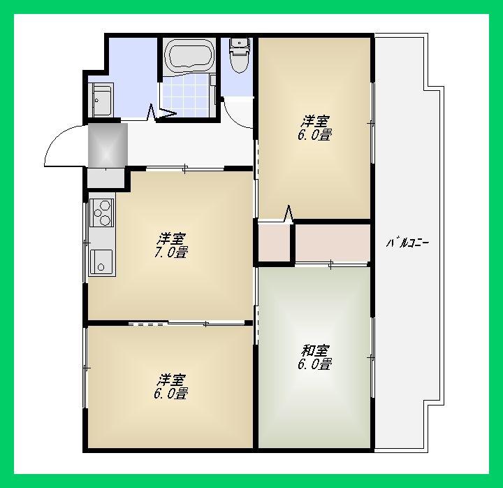 Floor plan. 3DK, Price 15.9 million yen, Occupied area 52.29 sq m , Balcony area 8.3 sq m