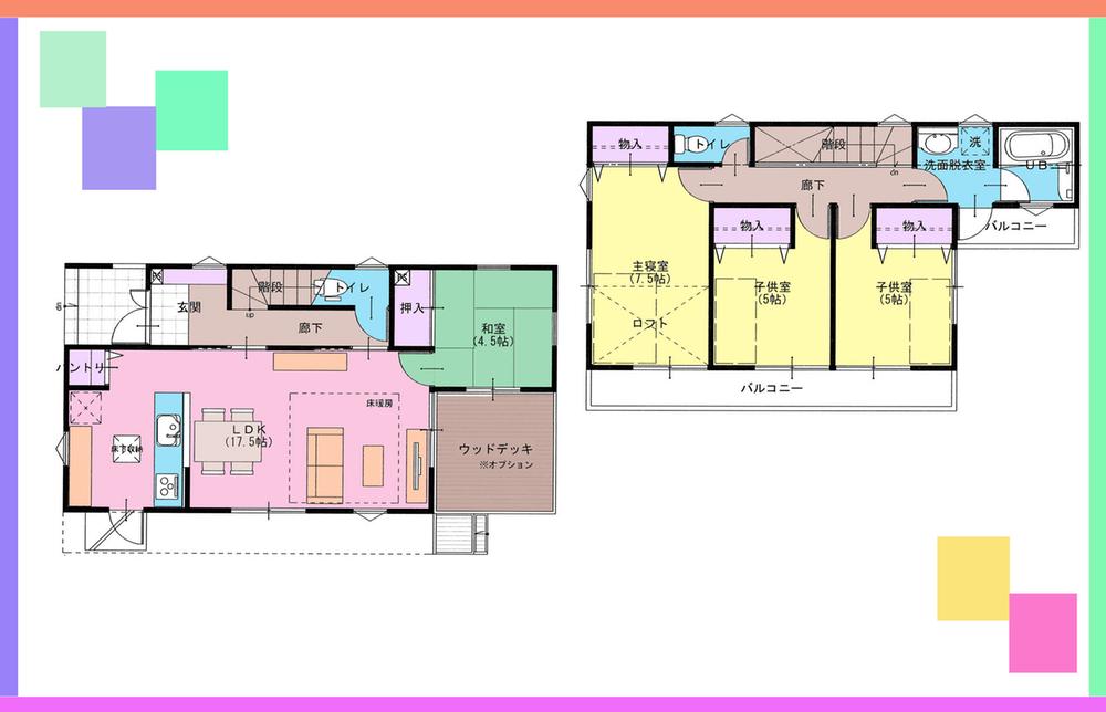 Building plan example (floor plan). Building plan example (No. 1 place) building price 15.8 million yen, Building area 98.53 sq m