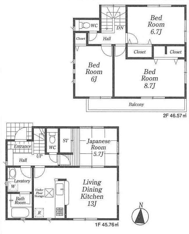 Floor plan. (Building 2), Price 31,800,000 yen, 4LDK, Land area 124.28 sq m , Building area 92.33 sq m