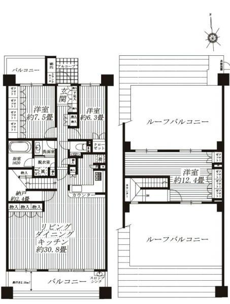 Floor plan. 3LDK, Price 59,800,000 yen, Footprint 136.75 sq m , Balcony area 23.05 sq m