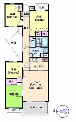 Floor plan. 4LDK, Price 39,800,000 yen, Occupied area 85.65 sq m , Balcony area 8.04 sq m