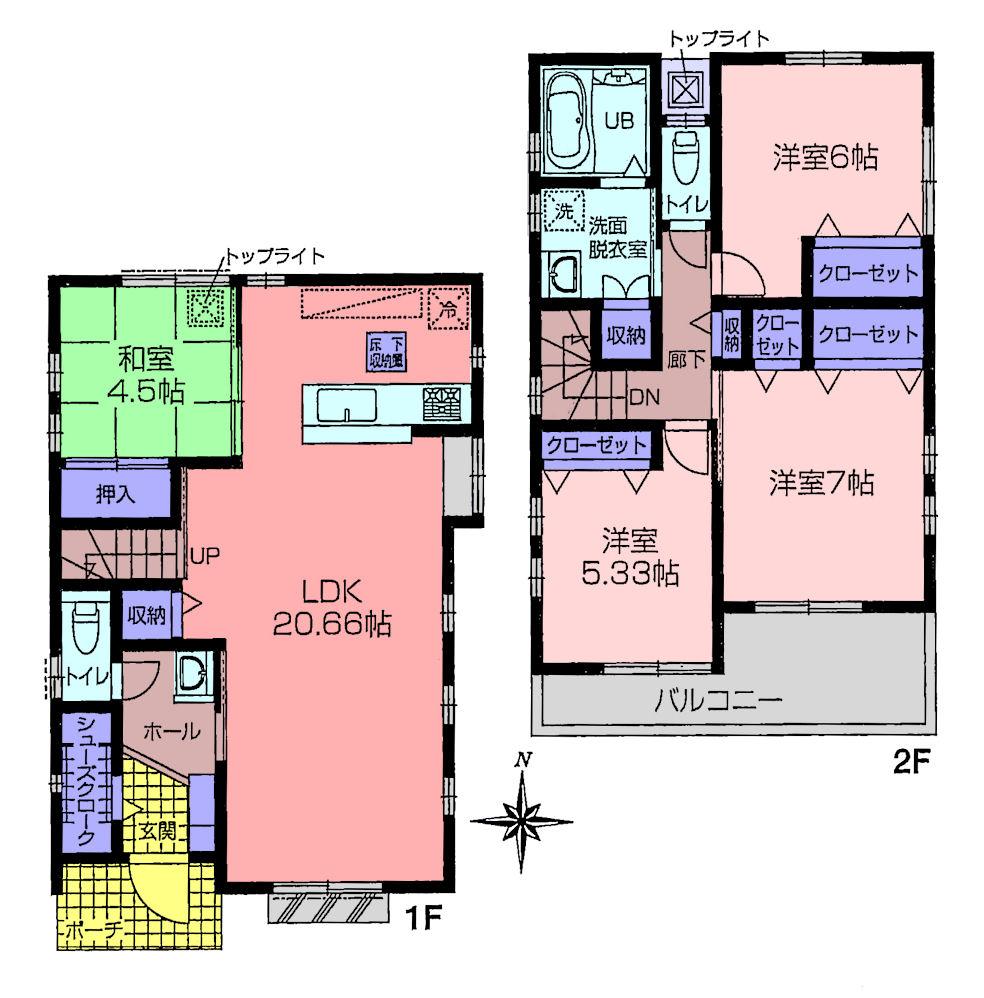 Floor plan. 66,800,000 yen, 4LDK, Land area 118.37 sq m , Building area 104.24 sq m