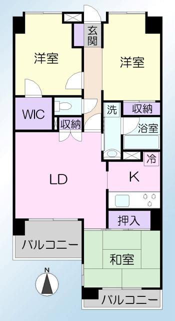 Floor plan. 3LDK, Price 28 million yen, Footprint 65.4 sq m , Balcony area 9.42 sq m