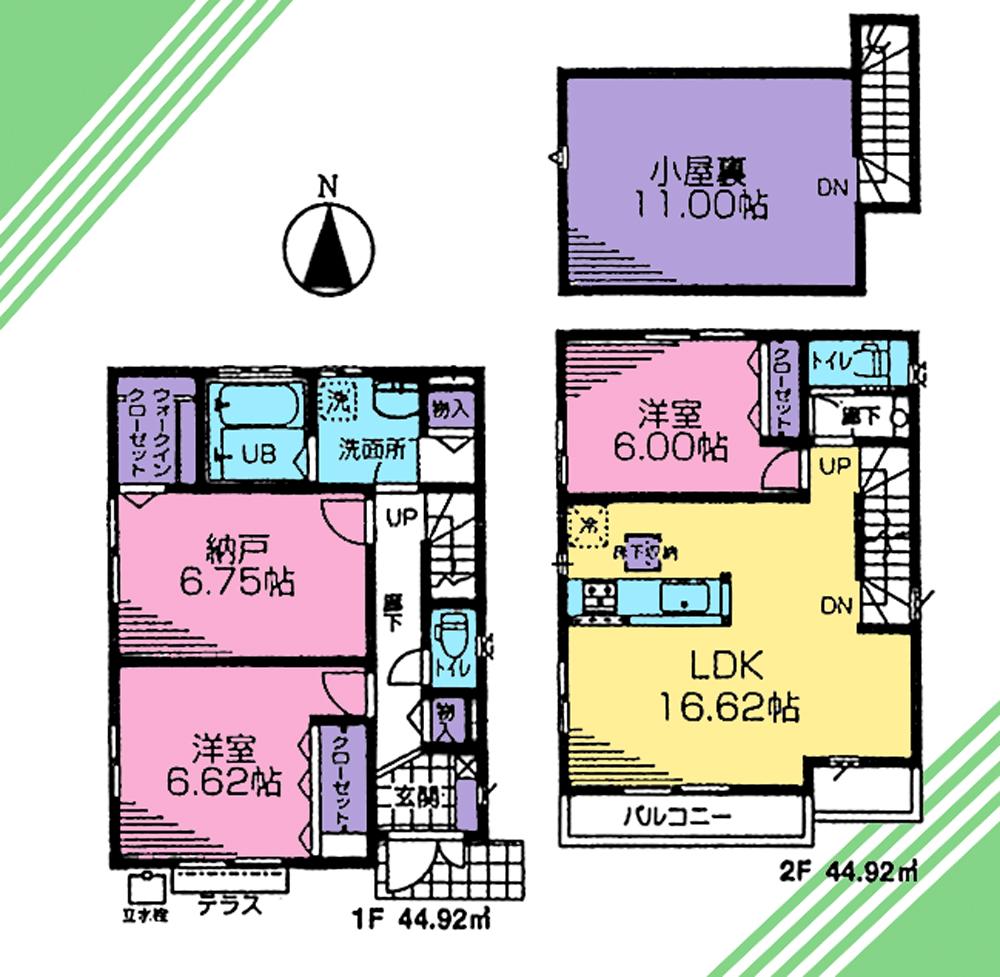 Floor plan. (Building 2), Price 44,800,000 yen, 2LDK+S, Land area 90.19 sq m , Building area 89.84 sq m