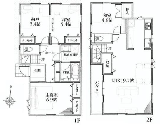 Floor plan. (B Building), Price 55,800,000 yen, 4LDK, Land area 105.85 sq m , Building area 97.67 sq m