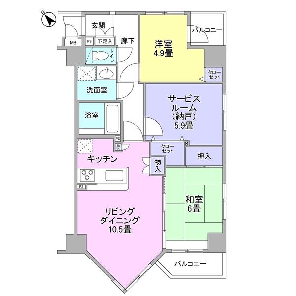 Floor plan. 2LDK + S (storeroom), Price 39,500,000 yen, Occupied area 70.83 sq m , Balcony area 5.47 sq m