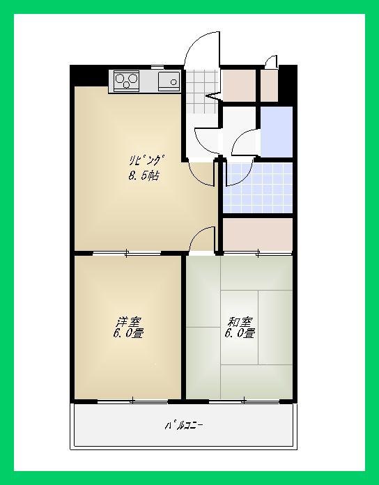 Floor plan. 2DK, Price 12.9 million yen, Occupied area 43.74 sq m , Balcony area 5.45 sq m