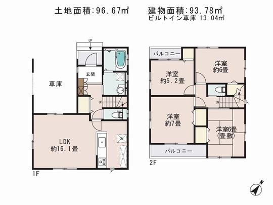 Floor plan. 29.4 million yen, 4LDK, Land area 96.67 sq m , Priority to the present situation is if it is different from the building area 93.78 sq m drawings