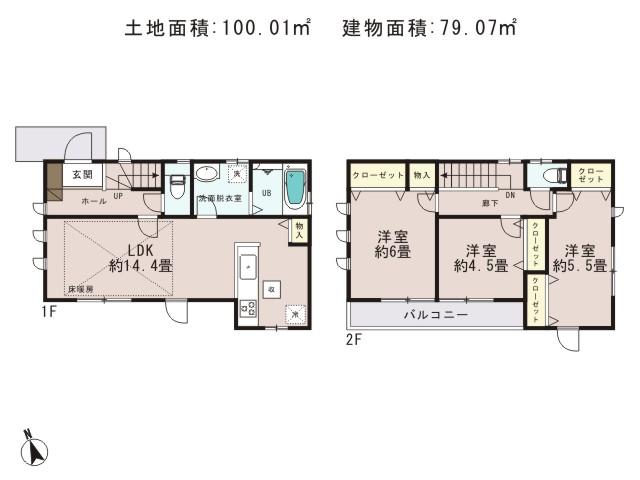 Floor plan. 38,800,000 yen, 3LDK, Land area 100.01 sq m , Building area 79.07 sq m