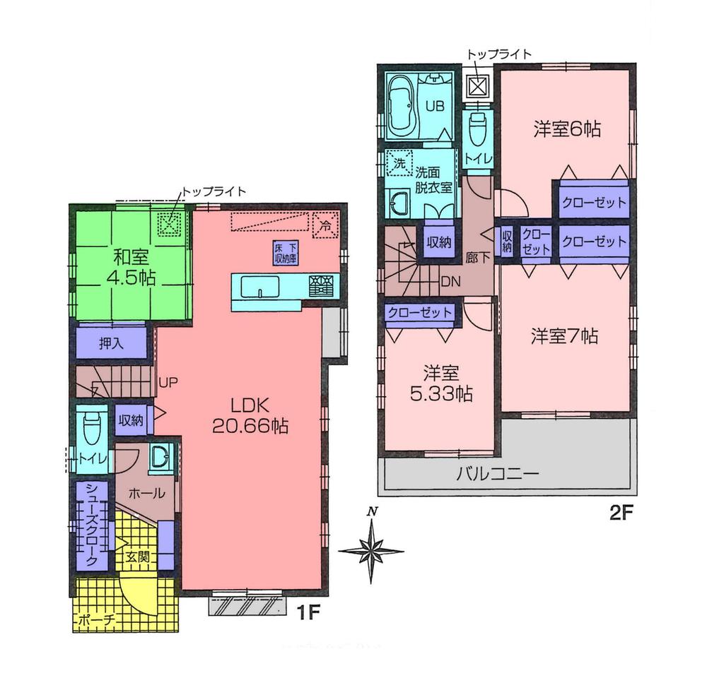 Floor plan. 66,800,000 yen, 4LDK, Land area 118.37 sq m , Building area 104.24 sq m