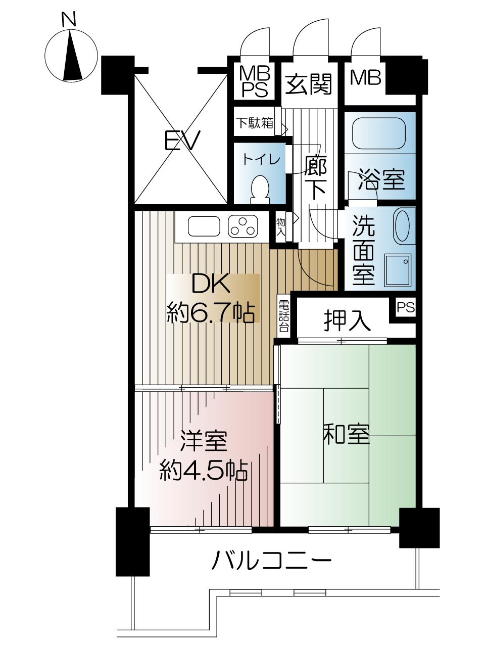 Floor plan. 2DK, Price 14.8 million yen, Occupied area 42.22 sq m , Balcony area 7.68 sq m
