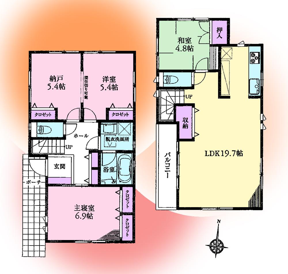 Floor plan. (B Building), Price 55,800,000 yen, 3LDK+S, Land area 105.85 sq m , Building area 97.67 sq m