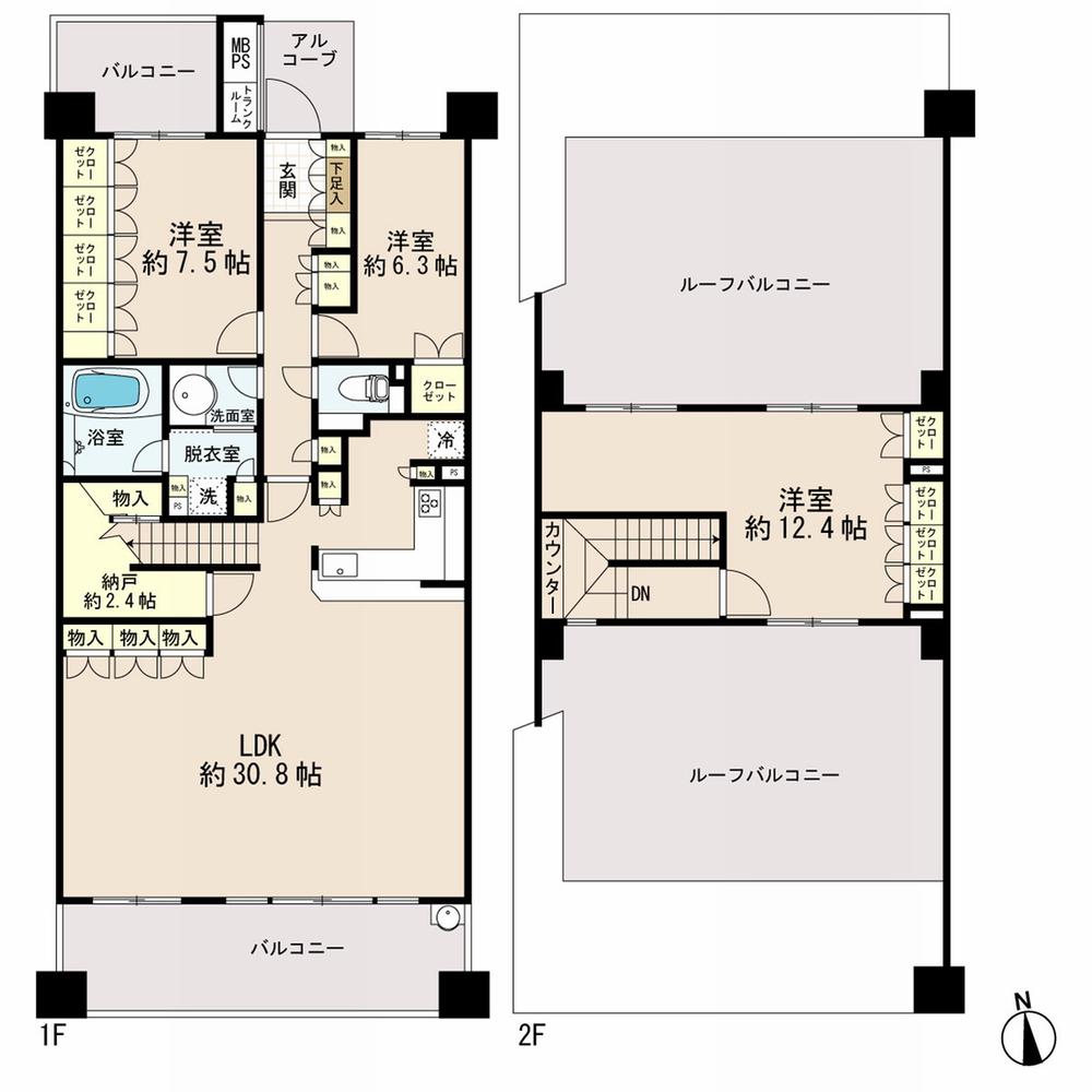 Floor plan. 3LDK, Price 59,800,000 yen, Footprint 136.75 sq m , Balcony area 101.05 sq m floor plan