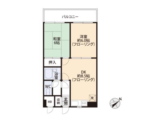 Floor plan. 2DK, Price 12.9 million yen, Occupied area 43.74 sq m , Balcony area 5.45 sq m floor plan