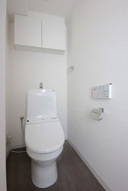 Toilet. TOTO Washlet made with toilet, With hanging cupboard storage
